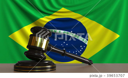 Judge's gavel and block against the flag of Brazil 39653707