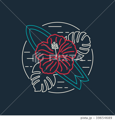 Tropical surf icon with flower in flat line style Tropical surf icon with flower in flat line style 39654689