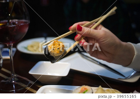 Sushi set on a wooden background Sushi set on a wooden background 39655165