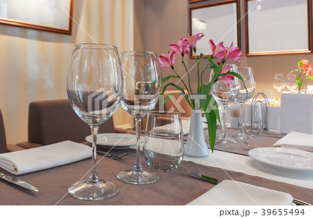 Served table in a restaurant Served table in a restaurant 39655494