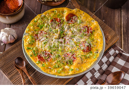 Salami blue cheese omelette 39659047