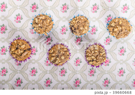 Whole grain muffins with dark chocolate and nuts Whole grain muffins with dark chocolate and nuts 39660668