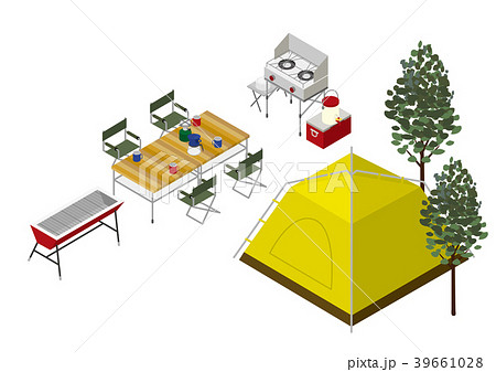 キャンプ バーベキュー テント テーブルのイラスト素材