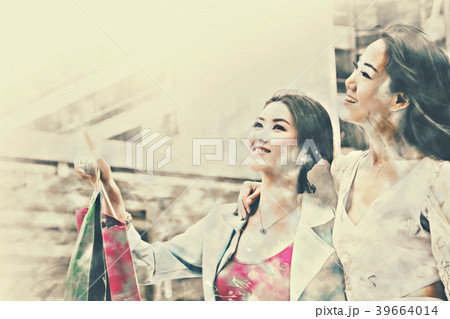 Beautiful Asian Women happy and walking shopping. 39664014