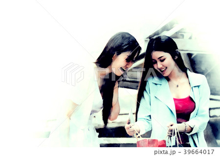 Beautiful Asian Women happy and walking shopping. 39664017