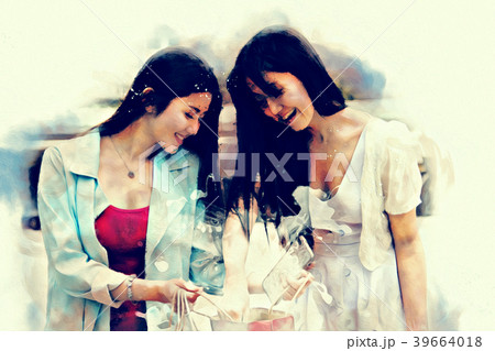 Beautiful Asian Women happy and walking shopping. 39664018