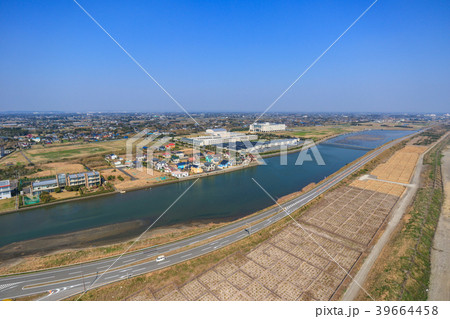 東京オリンピックサーフィン会場の町千葉県一宮町と長生村の海岸付近を空撮の写真素材