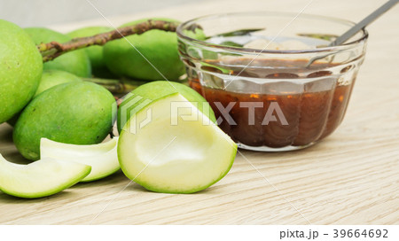 Green sour mango (raw mango) with sweet fish sauce Green sour mango (raw mango) with sweet fish sauce 39664692