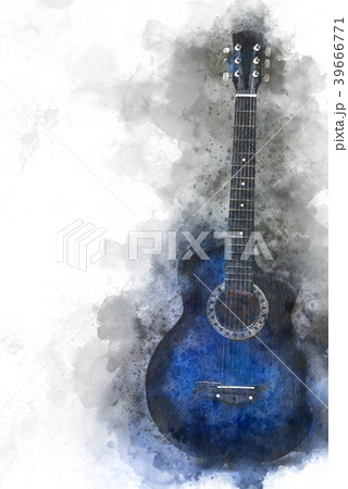 Colorful Guitar on Watercolor painting background Colorful Guitar on Watercolor painting background 39666771