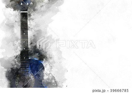 Colorful Guitar on Watercolor painting background 39666785