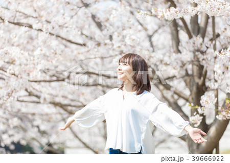 桜 女性の写真素材