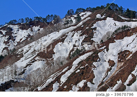 雪国の春の山肌　福島県只見町 39670796