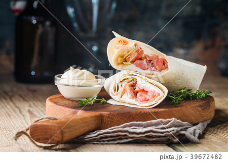 fresh tortilla wrap with salmon fresh tortilla wrap with salmon 39672482