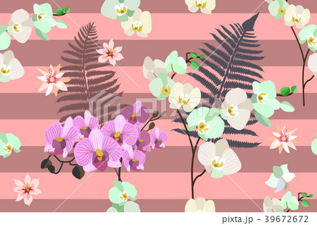 Seamless botanical print with oriental motifs.  39672672