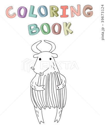 Cute cartoon bull or yak character, contour vector Cute cartoon bull or yak character, contour vector 39673124