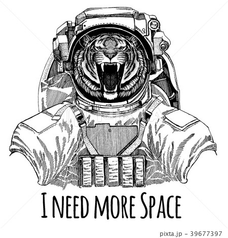Wild tiger Astronaut. Space suit. Hand drawn image Wild tiger Astronaut. Space suit. Hand drawn image 39677397