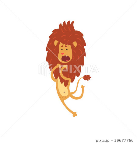 Cute funny lion cub cartoon character jumping 39677766