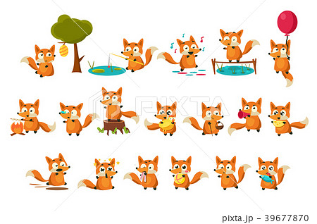 Cute fox cub character doing different activities 39677870