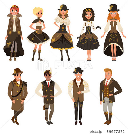 People Dressed In Historic Brown Clothes Man Andのイラスト素材