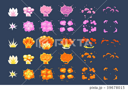 Cartoon Explosions Effect With Smoke Sett Fireのイラスト素材