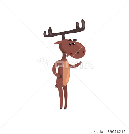 Cute funny deer cartoon character making attention 39678215