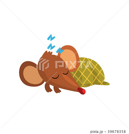 Cute brown mouse sleeping on the floor wrapped in 39678358