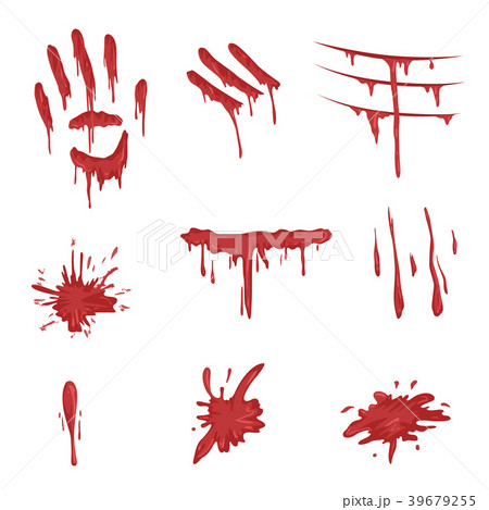 Blood spatters set, red palm prints, finger smears 39679255