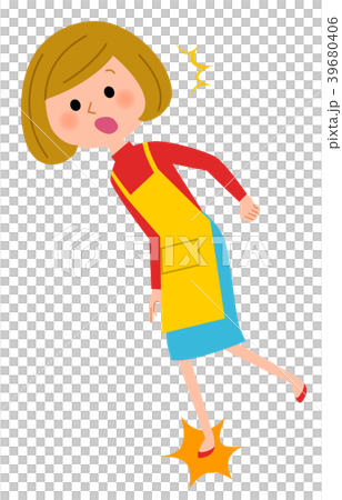 圍裙的女人絆倒 39680406