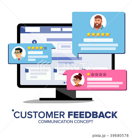 Customer Review Vector. Desktop Pc Display On Customer Review Vector. Desktop Pc Display On 39680578