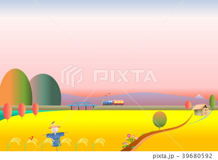 夕焼け稲穂と機関車 39680592