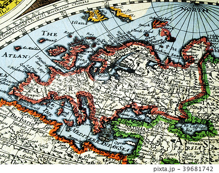 世界地図 古地図 地図 マップ ヨーロッパ 地中海 Map 1627年 製図 エンボスペーパー印刷の写真素材