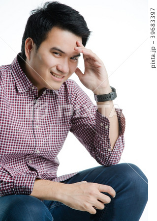 Asian man handsome sit be smile and isolated 39683397