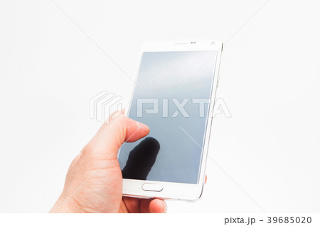 Touch on hand white smart phone 39685020