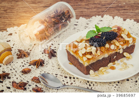 Delicious homemade toffee cake with mulberry  39685697
