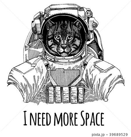 Wild cat Fishing cat Astronaut. Space suit. Hand Wild cat Fishing cat Astronaut. Space suit. Hand 39689529