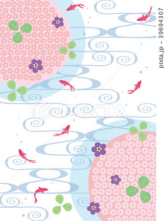 和背景-水模様と金魚（たて1） 39694307