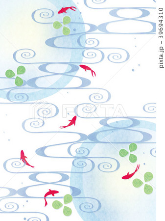 和背景 水模様と金魚 たて2 テクスチャのイラスト素材
