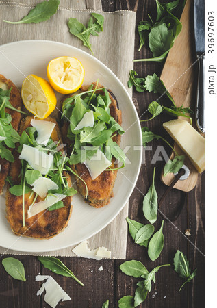 Fried breaded eggplant with salad Fried breaded eggplant with salad 39697603