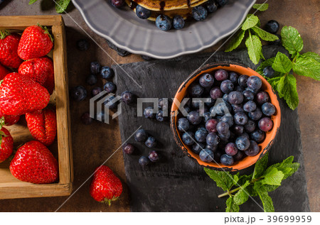 American pancakes with berries and chocolate American pancakes with berries and chocolate 39699959