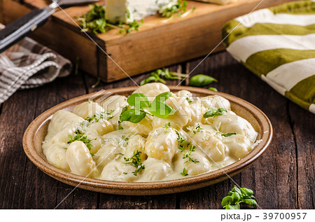 Cheese gnocchi with blue cheese sauce and galic Cheese gnocchi with blue cheese sauce and galic 39700957