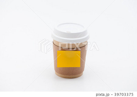 Yellow sticker at take out coffee cup isolated on Yellow sticker at take out coffee cup isolated on 39703375