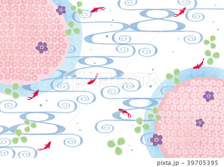 和背景-水模様と金魚（よこ1）テクスチャ 39705395