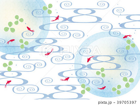 和背景 水模様と金魚 よこ2 テクスチャのイラスト素材