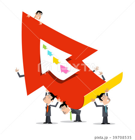 Business Men Holding Big Red Paper Arrow Business Men Holding Big Red Paper Arrow 39708535