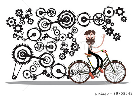 Man On Bicycle With Cogs Gearsのイラスト素材