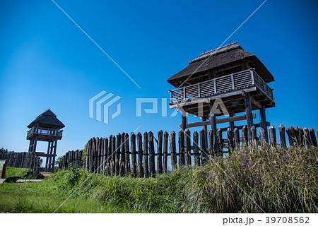 吉野ヶ里遺跡 吉野ヶ里歴史公園 南内郭の物見やぐらの写真素材