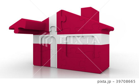 Building puzzle house featuring flag of Denmark 39708665