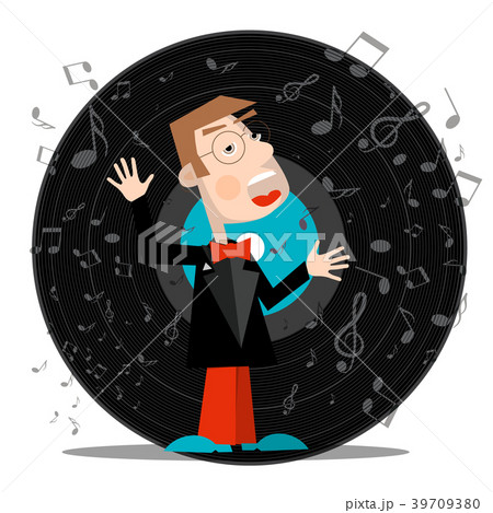 Singer with Vinyl Record. Vector Music Symbol 39709380