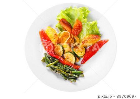 Vegetables grilled portion white isolated Vegetables grilled portion white isolated 39709697