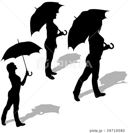 Girl Standing Under Umbrella Silhouettes Stock Illustration